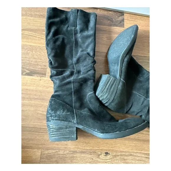 Born Doyle Tall Suede Leather Black Distressed Slouch Boots sz 8.5