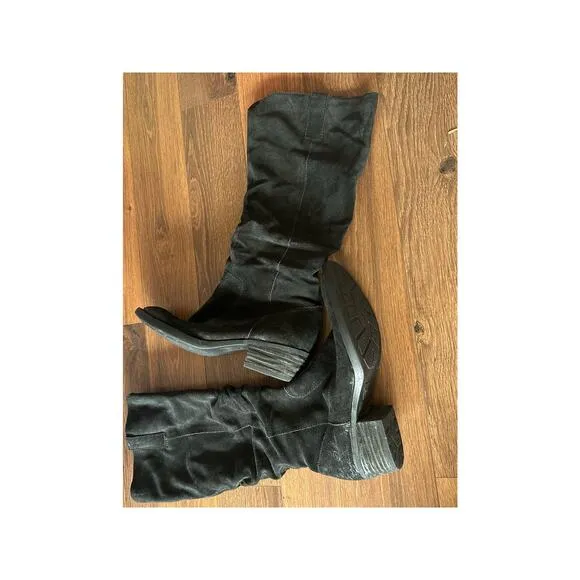 Born Doyle Tall Suede Leather Black Distressed Slouch Boots sz 8.5