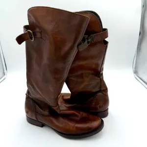 Born Lottie Leather Tall Knee High Riding Boots Buckle Brown Size 9 Medium Width