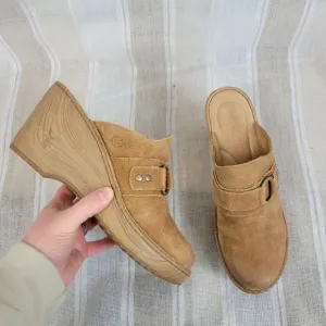 Born Nola Leather Slip On Clogs Mules Tan Size 9M