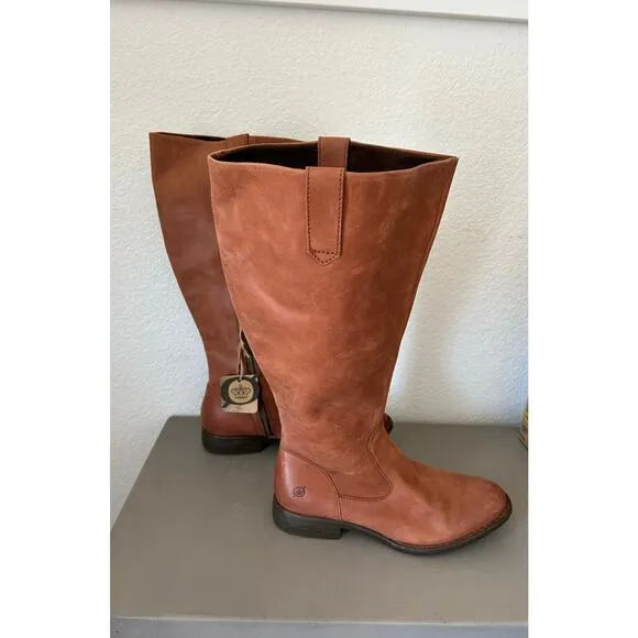 Born Shaunie Cognac Italian Leather Riding Boot Wide Calf - 7 1/2