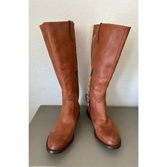 Born Shaunie Cognac Italian Leather Riding Boot Wide Calf - 7 1/2