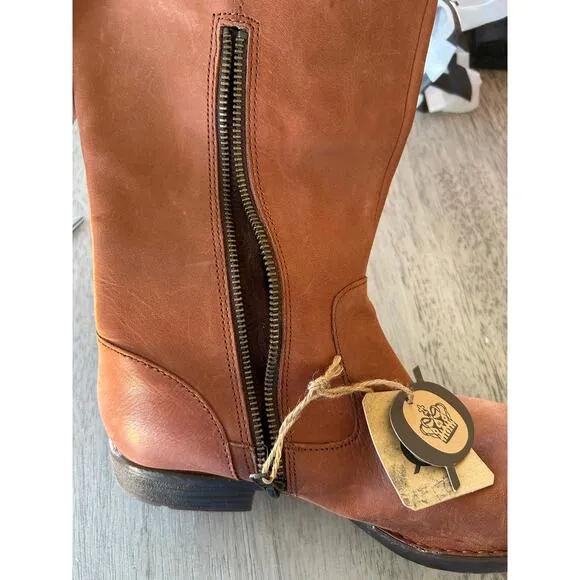 Born Shaunie Cognac Italian Leather Riding Boot Wide Calf - 7 1/2