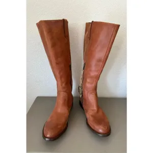 Born Shaunie Cognac Italian Leather Riding Boot Wide Calf - 7 1/2
