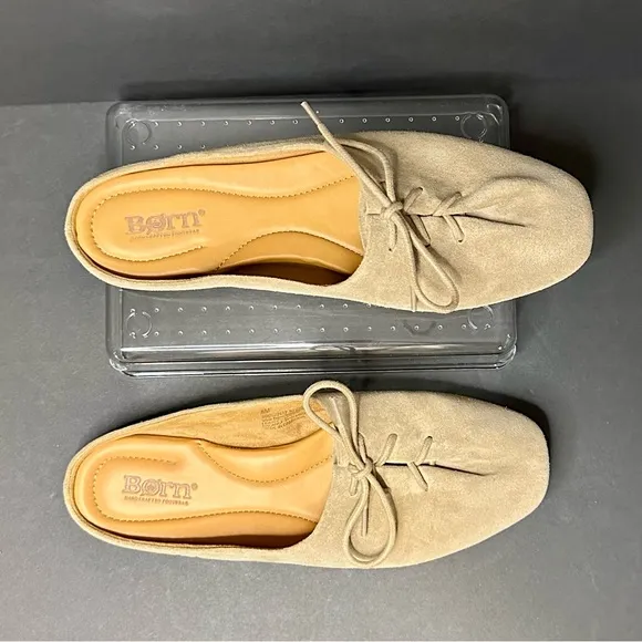 Born Women's Bianca Loafer Mules Size 8 Beige Suede Comfy Flats Slip On NWOB