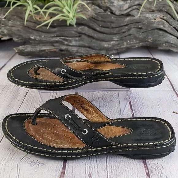 Born Leather T-Strap Thong Sandals Flip Flops