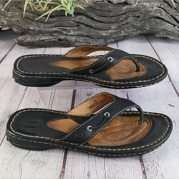 Born Leather T-Strap Thong Sandals Flip Flops