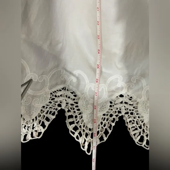 Boutique white eyelet lace scalloped off shoulder dress S flowy heirloom