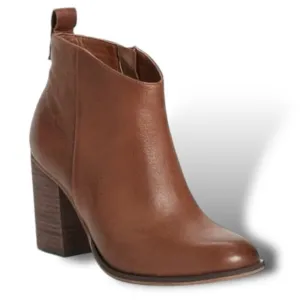BP Booties Brown Women’s Size 8 Leather Lance Block Heeled Boots Round Toe