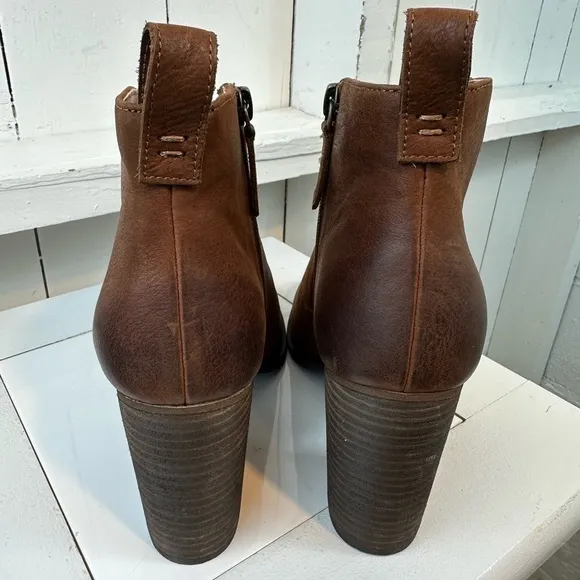 BP Booties Brown Women’s Size 8 Leather Lance Block Heeled Boots Round Toe