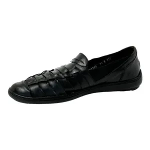 Bragano Mens 9.5 Loafers Black Italian Leather Weave Slip On Shoes