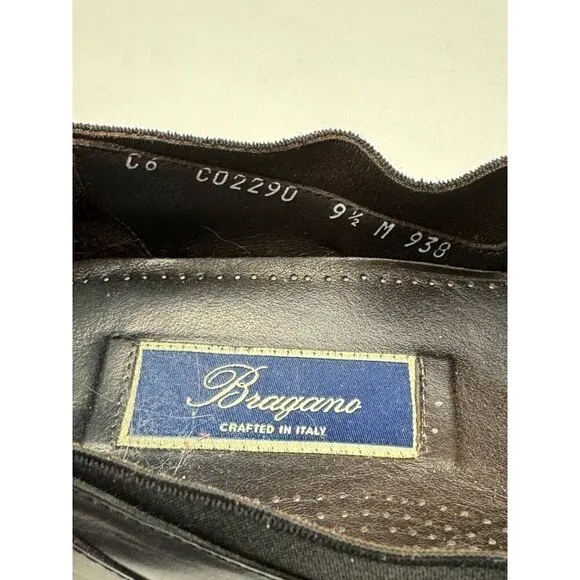 Bragano Mens 9.5 Loafers Black Italian Leather Weave Slip On Shoes