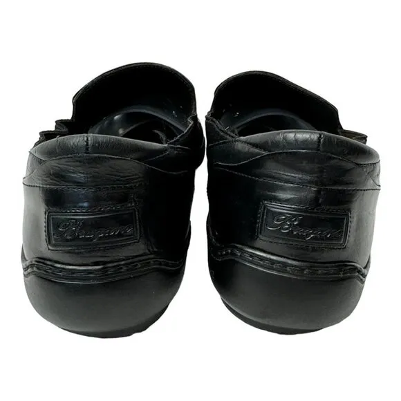 Bragano Mens 9.5 Loafers Black Italian Leather Weave Slip On Shoes