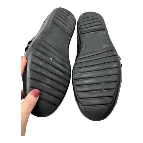 Bragano Mens 9.5 Loafers Black Italian Leather Weave Slip On Shoes