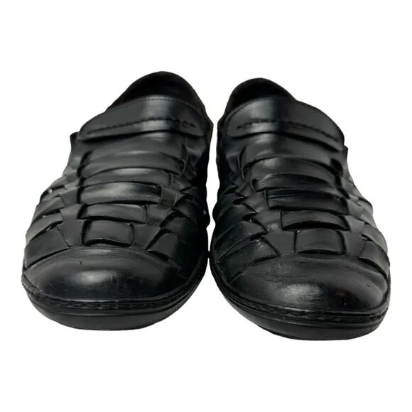 Bragano Mens 9.5 Loafers Black Italian Leather Weave Slip On Shoes