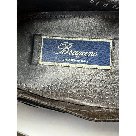 Bragano Mens 9.5 Loafers Black Italian Leather Weave Slip On Shoes