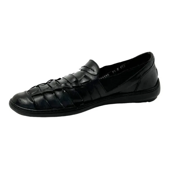 Bragano Mens 9.5 Loafers Black Italian Leather Weave Slip On Shoes