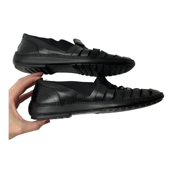 Bragano Mens 9.5 Loafers Black Italian Leather Weave Slip On Shoes