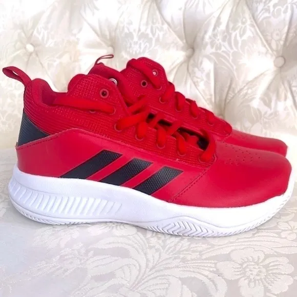 Brand New Adidas Boys CF Ilation 2.0 Mid Top Red &amp; Black Basketball Sneakers