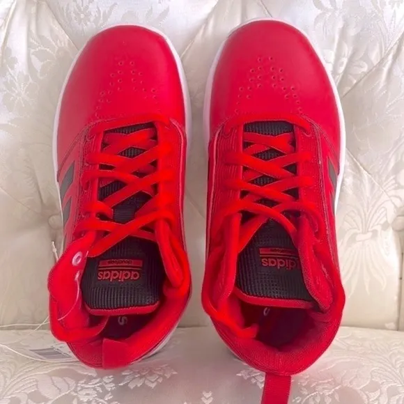 Brand New Adidas Boys CF Ilation 2.0 Mid Top Red &amp; Black Basketball Sneakers
