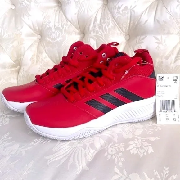 Brand New Adidas Boys CF Ilation 2.0 Mid Top Red &amp; Black Basketball Sneakers