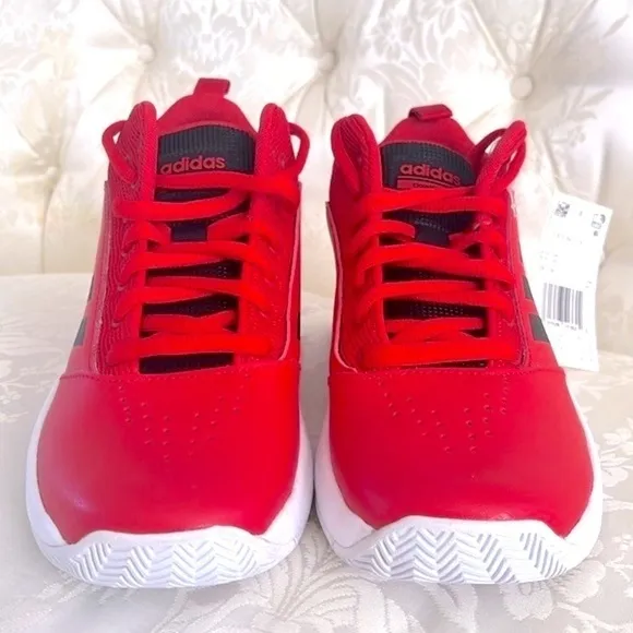 Brand New Adidas Boys CF Ilation 2.0 Mid Top Red &amp; Black Basketball Sneakers