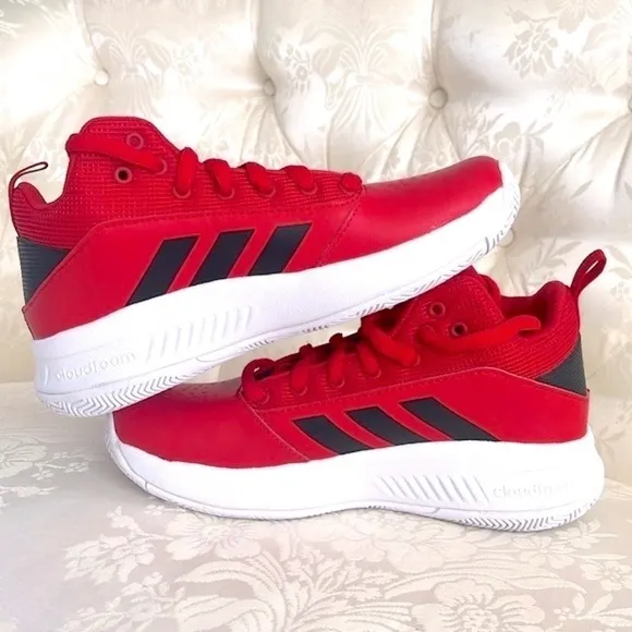 Brand New Adidas Boys CF Ilation 2.0 Mid Top Red &amp; Black Basketball Sneakers