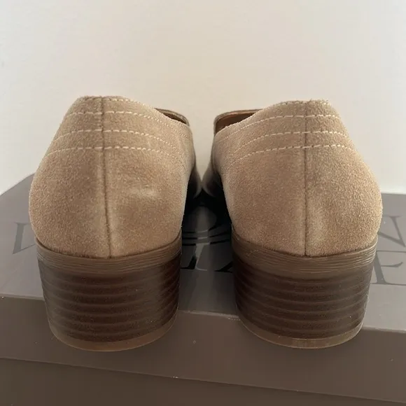 Brand New Crown Vintage Genuine Suede Slip On Round Toe Block Heeled Loafers