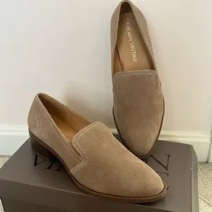 Brand New Crown Vintage Genuine Suede Slip On Round Toe Block Heeled Loafers