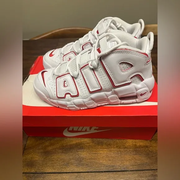 Brand new Nike Air More Uptempo White Varsity Red Outline (GS)