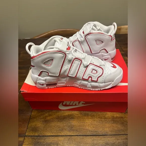 Brand new Nike Air More Uptempo White Varsity Red Outline (GS)