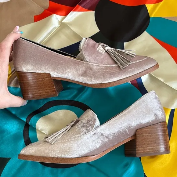 Brand New Rebecca Minkoff Edie Velvet Tassel Loafers Stacked Heel Slip On Shoes