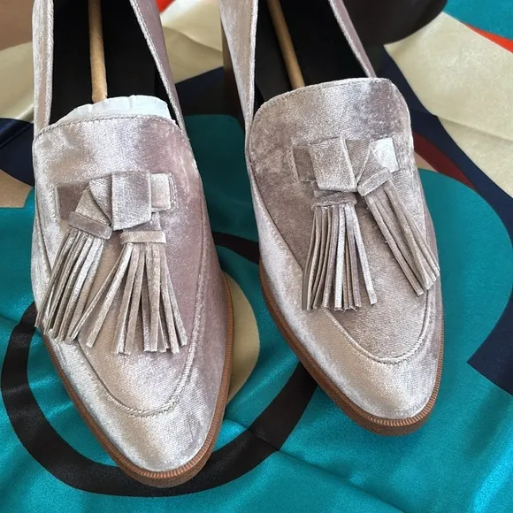 Brand New Rebecca Minkoff Edie Velvet Tassel Loafers Stacked Heel Slip On Shoes