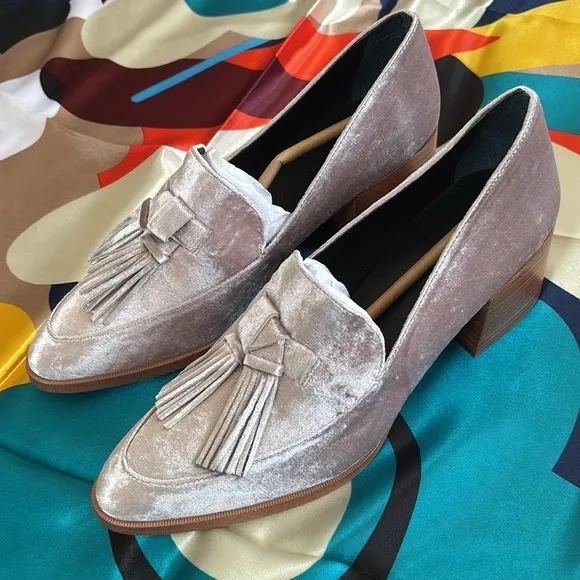 Brand New Rebecca Minkoff Edie Velvet Tassel Loafers Stacked Heel Slip On Shoes