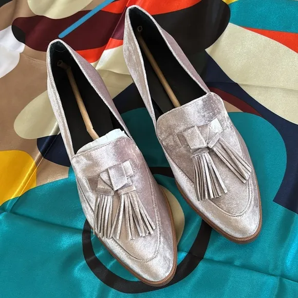 Brand New Rebecca Minkoff Edie Velvet Tassel Loafers Stacked Heel Slip On Shoes