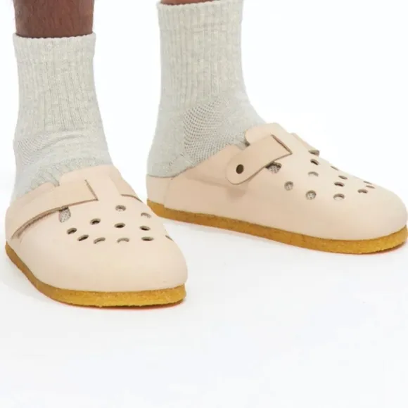 Brandblack Men's Leather Clog Sandals Shoes Carrera Suede Natural Crepe Sole Tan
