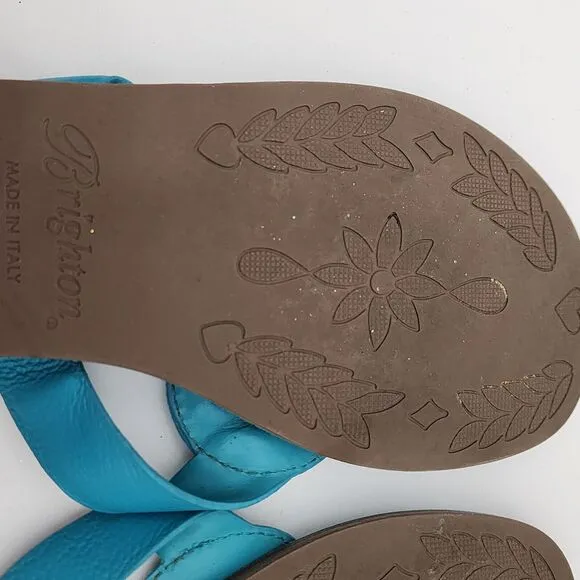 Brighton Ferrara ALICE Sandals Thong Size 9.5 Turquoise Leather Silver Medallion