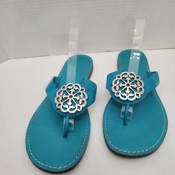 Brighton Ferrara ALICE Sandals Thong Size 9.5 Turquoise Leather Silver Medallion