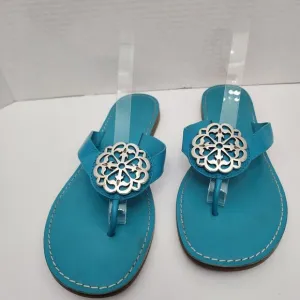 Brighton Ferrara ALICE Sandals Thong Size 9.5 Turquoise Leather Silver Medallion