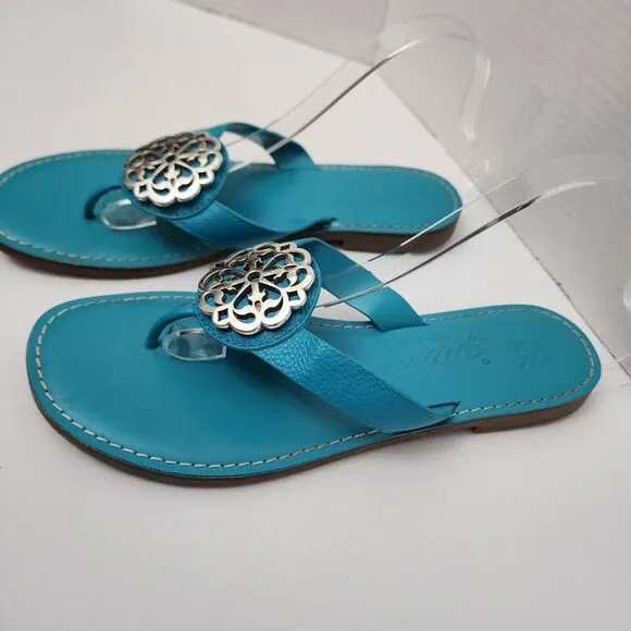 Brighton Ferrara ALICE Sandals Thong Size 9.5 Turquoise Leather Silver Medallion