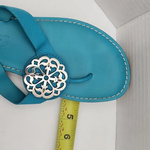 Brighton Ferrara ALICE Sandals Thong Size 9.5 Turquoise Leather Silver Medallion