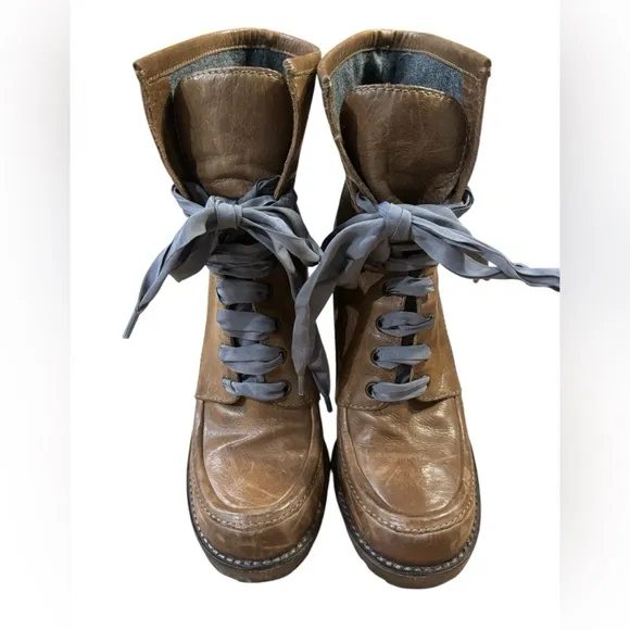 Brunello Cucinelli lace up heeled Leather boot size 39 US 9