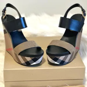 Burberry House Check Platform Sandals 130 in Dark Heather Mélange, US size 9
