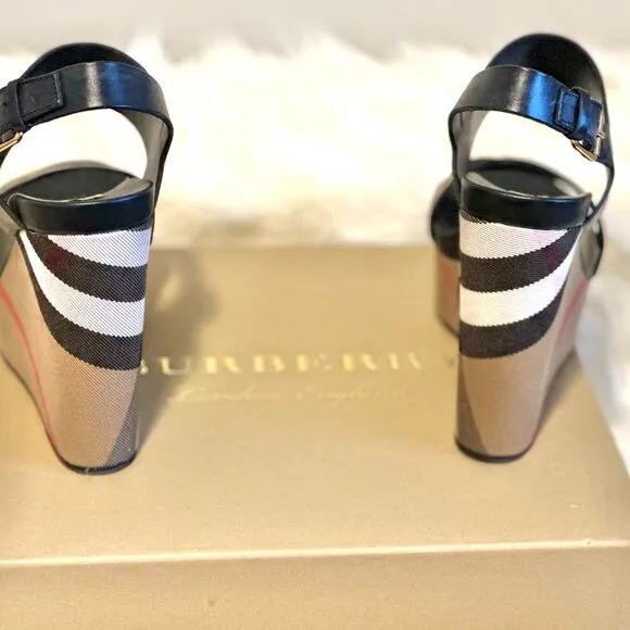 Burberry House Check Platform Sandals 130 in Dark Heather Mélange, US size 9