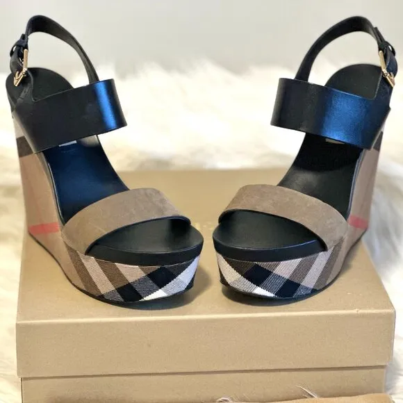 Burberry House Check Platform Sandals 130 in Dark Heather Mélange, US size 9