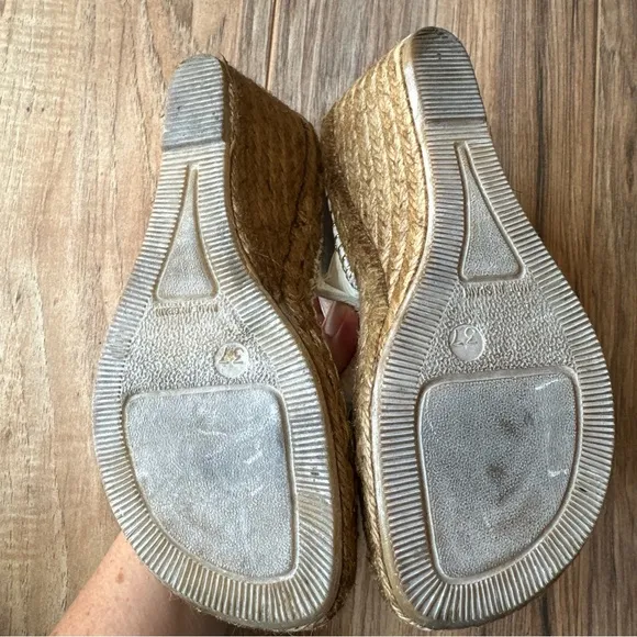 Burberry Nova Check Espadrilles Wedge Sandals Size US 7 EU 37 White Leather