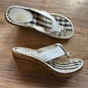 Burberry Nova Check Espadrilles Wedge Sandals Size US 7 EU 37 White Leather