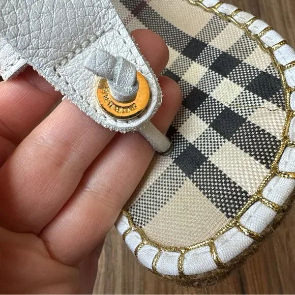 Burberry Nova Check Espadrilles Wedge Sandals Size US 7 EU 37 White Leather