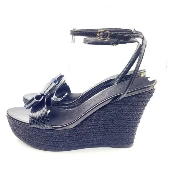 Burberry Womens Black‎ Snakeskin Wedge Sandals - Size 39 / US 8