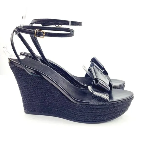 Burberry Womens Black‎ Snakeskin Wedge Sandals - Size 39 / US 8